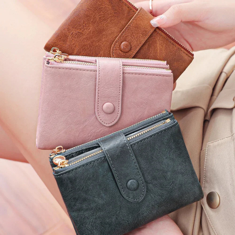 Women's Wallet Short Three Layer Large Capacity Double Zipper Card Holder ID Card Credit Bank Card Holder Money Purses for Women