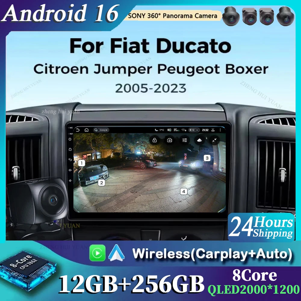 Android 16 Car Radio For Fiat Ducato 2005 2006 - 2023 Citroen Jumper Peugeot Boxer 2011-2015 Auto Carplay 2 din Autoradio 4G RDS