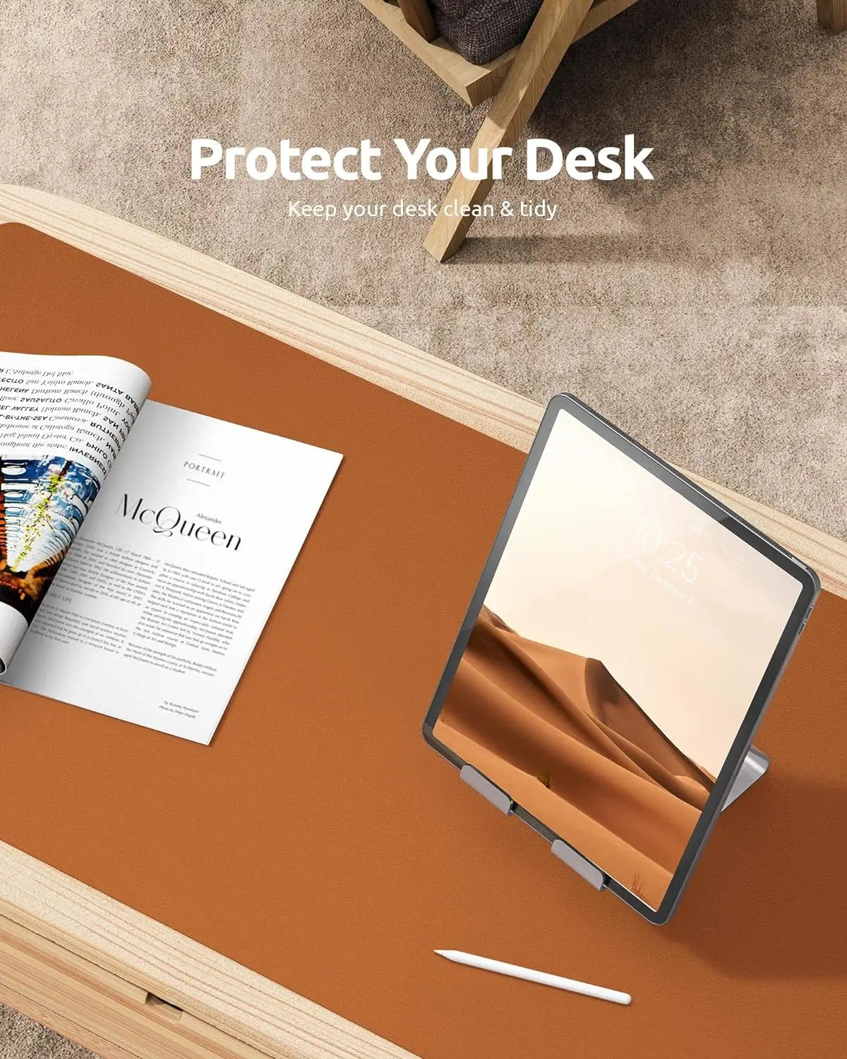 Office Desk Mat, Leather Desk Pad Protector, Large Mouse Pad, Non-Slip PU Leather Waterproof Desk Blotter, Laptop Desk Pad