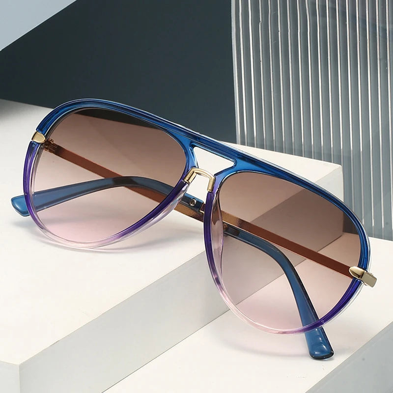 JNPCXI New Fashion Double Bridges Pilot Women Oversized Sunglasses Retro Candy Color Gradient UV400 Men Punk Sun Glasses