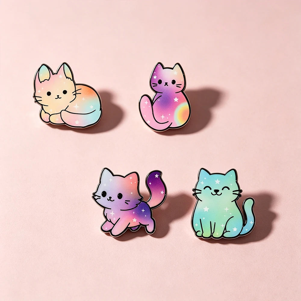 4 Pcs Cute Rainbow Galaxy Cat Enamel Pins Kawaii Cartoon Brooches Animal Lapel Badges Jewelry Gifts for Cat Lovers & Pride Acces