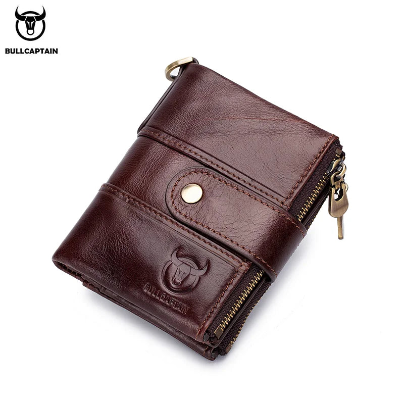 BULLCAPTAIN Men's Genuine Leather Wallet Rfid Function High Quality Leather Fashion Chain Multifunctional Men's Pocket Wallet