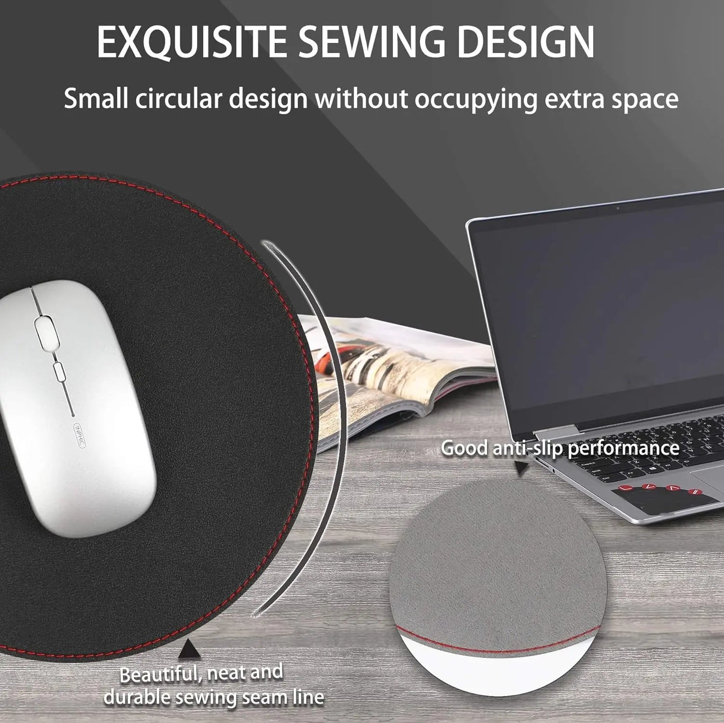 Mouse Pads, Ultra Thin Waterproof PVC Leather Mouse Pad,Stitched Edges,Works for Computers Laptop Office/Home 22cmL x 22cmW