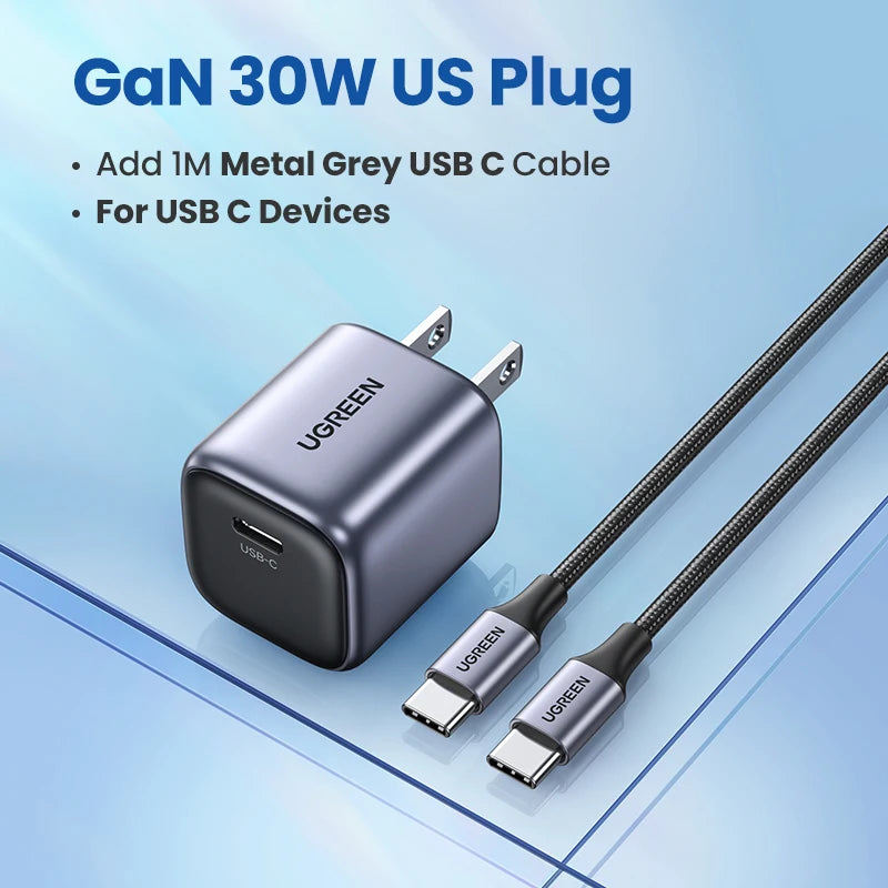 30W Fast Charger 1m 100W Cable iPhone 15 14 13 iPad Pro Samsung Xiaomi USB C
