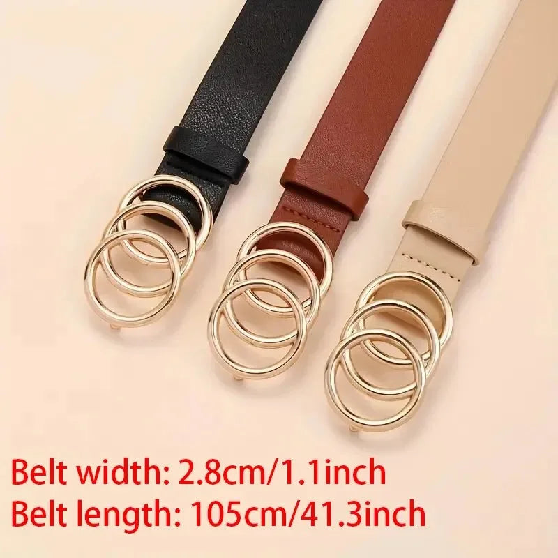 1PC Women's Fashion PU Leather Belt with Triple Round Buckle for Jeans & Dress