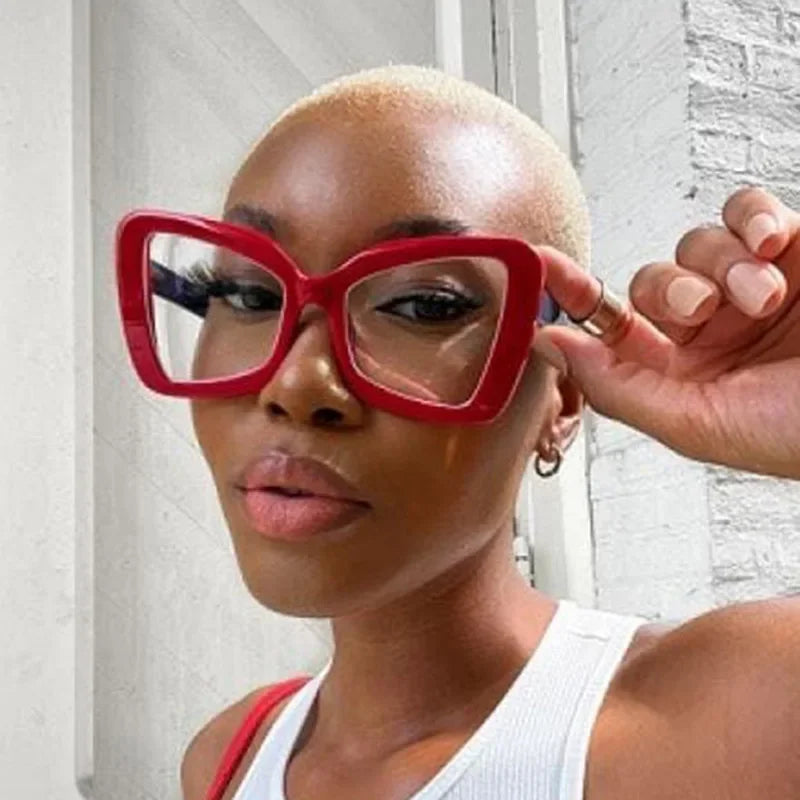 JNPCXI New Fashion Oversized Frame Gradient Women Irregular Anti Blue Light Glasses Fashion Women's Flat Light Glasses