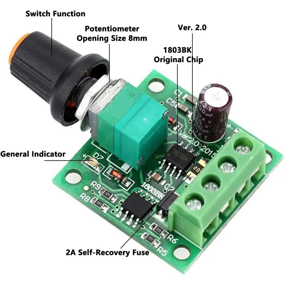 5pcs 1.8V-15V 2A DC Motor Speed Controller PWM Variable Speed Regulator Governor Switch 1803BKW with Speed Control Knob