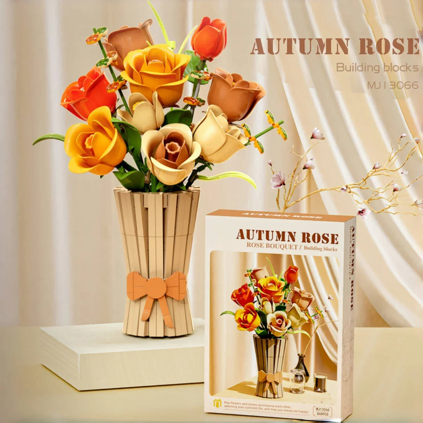 868PCS Rose Bouquet Building Blocks Eternal Flower Vase Bricks Home Decoration