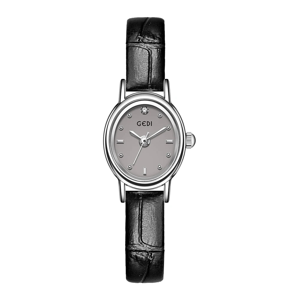 GEDI Vintage Small Watch Woman Elegant Oval Leather Strap Quartz Ladies Watches Wristwatch Waterproof Fashionable