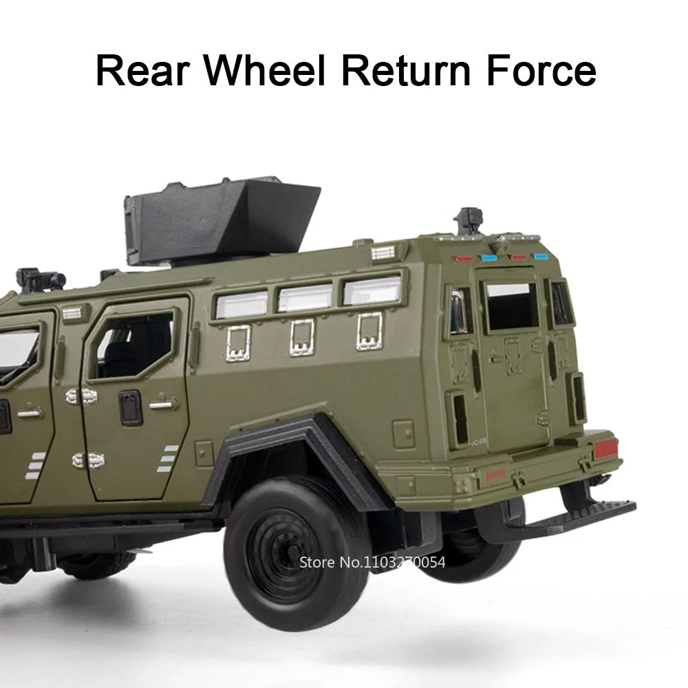 1:32 Alloy Sabertooth Armored Model Toys Diecast Metal Car Pull Back Police Car with Light Music Vehicle for Toddler Kids Gifts