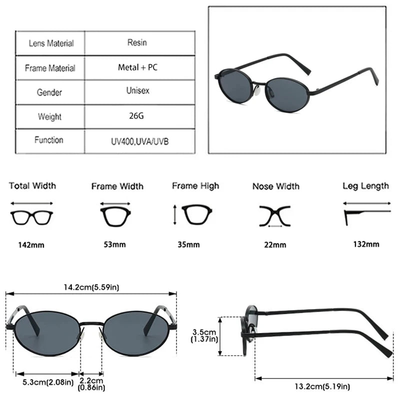 JNPCXI Retro Oval Metal Women Fashion Candy Color Sunglasses Shades UV400 Men Trending Punk Sun Glasses
