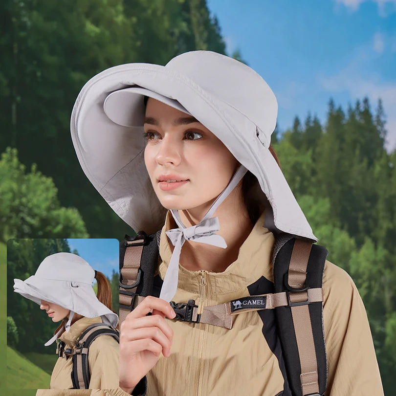 8921Springsummer outdoor double large roof sunscreen hat Korean fashion shawl visor children's quick-drying waterproof fisherma