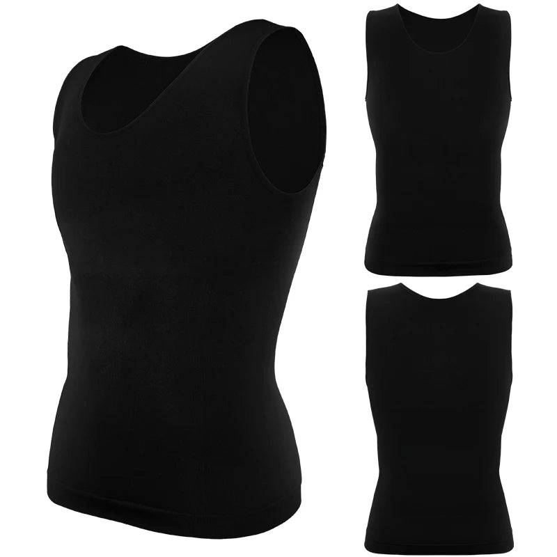 2PC Black Men Compression Shirt Tummy Control Slim Vest Waist Trainer Workout