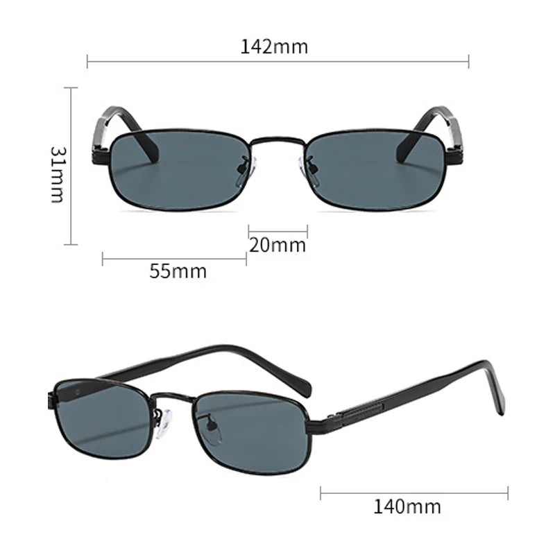 JNPCXI New Metal Rectangle Women Sunglasses Fashion Gradient Black Tea Shades UV400 Men Punk Sun Glasses