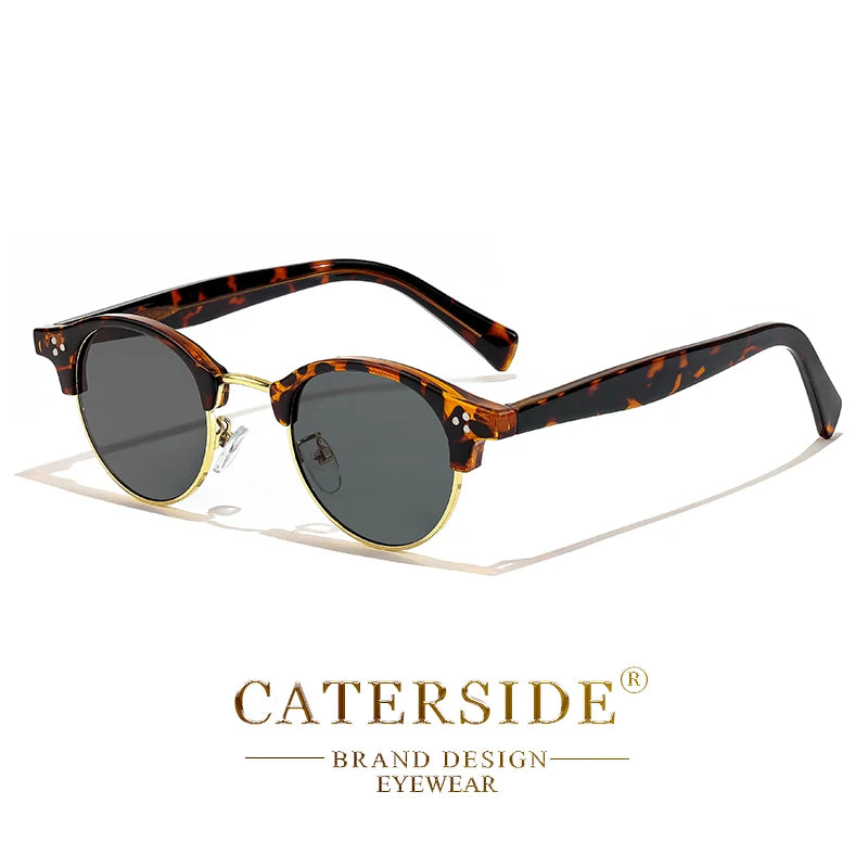 CATERSIDE Retro Punk Sunglasses Men Classic Round Half Frame Fashion Sun Glasses for Women Party Festival Travel Eyewear UV400