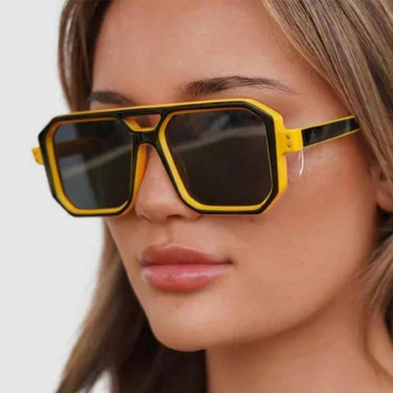 JNPCXI New Retro Double Bridges Square Men Punk Sunglasses Fashion Clear Gradient Shades UV400 Women Brand Designer Sun Glasses