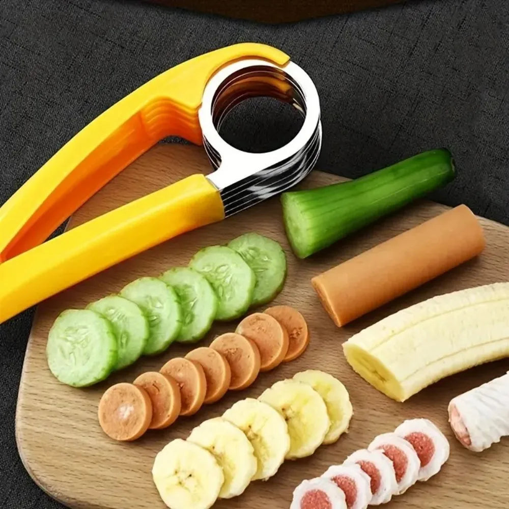 Stainless Steel Hot Dog & Banana Slicer - Multi-Fruit Cutter with Yellow Handle,Kitchen Gadget for Even Sausage and Fruit Slices