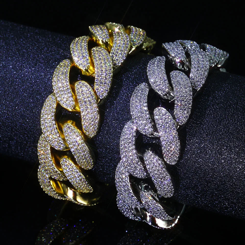 Men's Bling Zircon Cuban Link Chain Iced out, 20mm Width Bubble Cuban Necklace