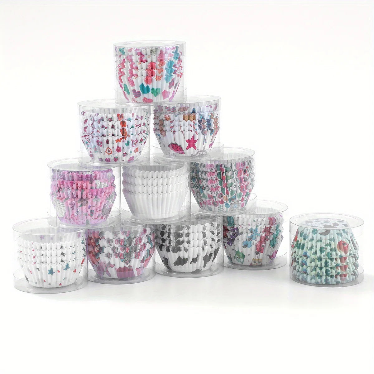 100pcs Mini Cake Liner Stand Cake Greaseproof Paper Tray Cupcake Cups, Cute Pattern, for Birthday Party Favors, Baking