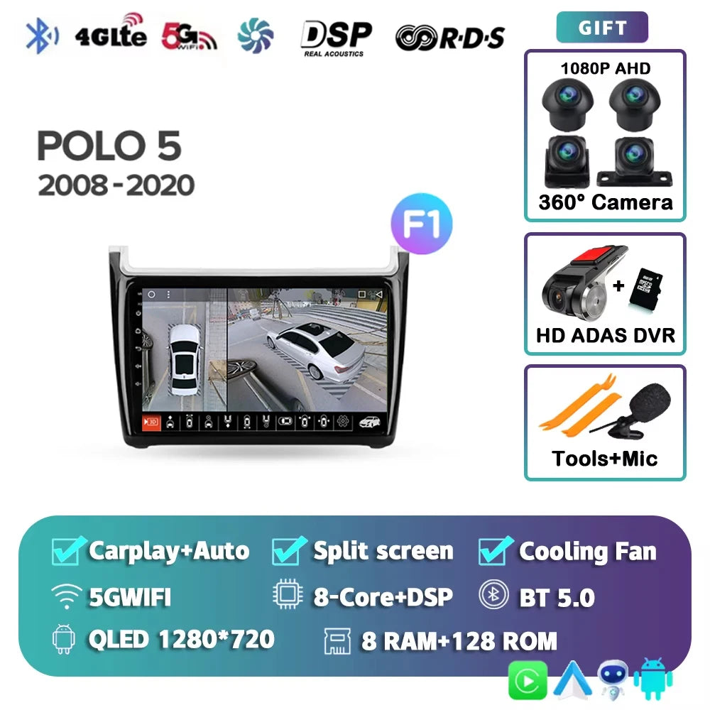 For Volkswagen POLO 5 2008 - 2020 Android 15 12+256GB Car Radio Carplay Auto Multimedia Stereo Video Player GPS Navigation
