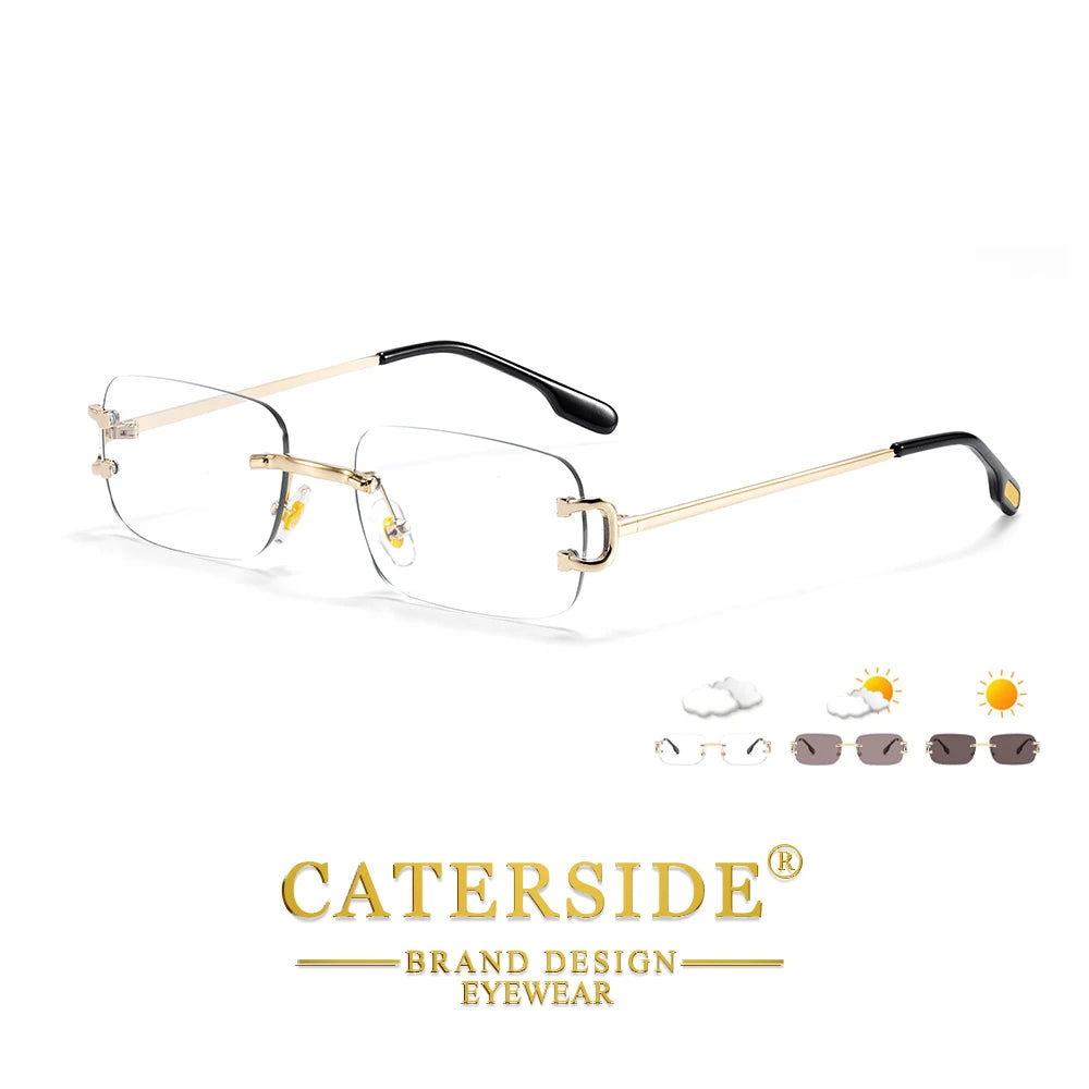 CATERSIDE Men's Rimless Small Frame Sunglasses Brand Design Metal Fashion Sun Glasses Women's Decoration Outdoor Eyewear UV400