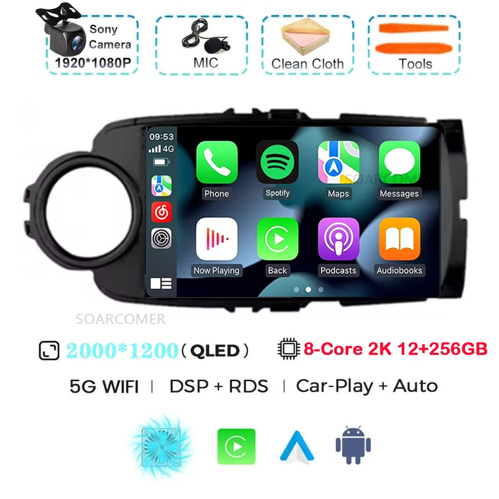 Android 15 For Toyota Yaris 2011 - 2017 Multimedia Player Carplay Auto Car Radio GPS video Qualcomm Snapdragon DSP WiFi+4G DVD