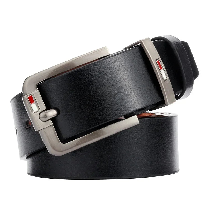 Black PU Leather Mens Belt Classic Alloy Buckle for Jeans, Punk Casual Waistband