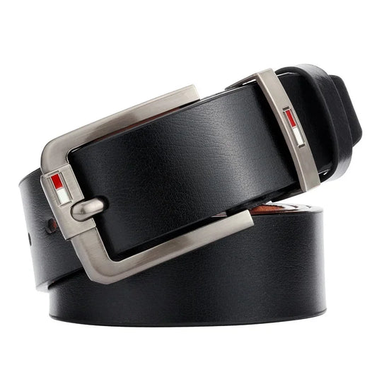 Black PU Leather Mens Belt Classic Alloy Buckle for Jeans, Punk Casual Waistband