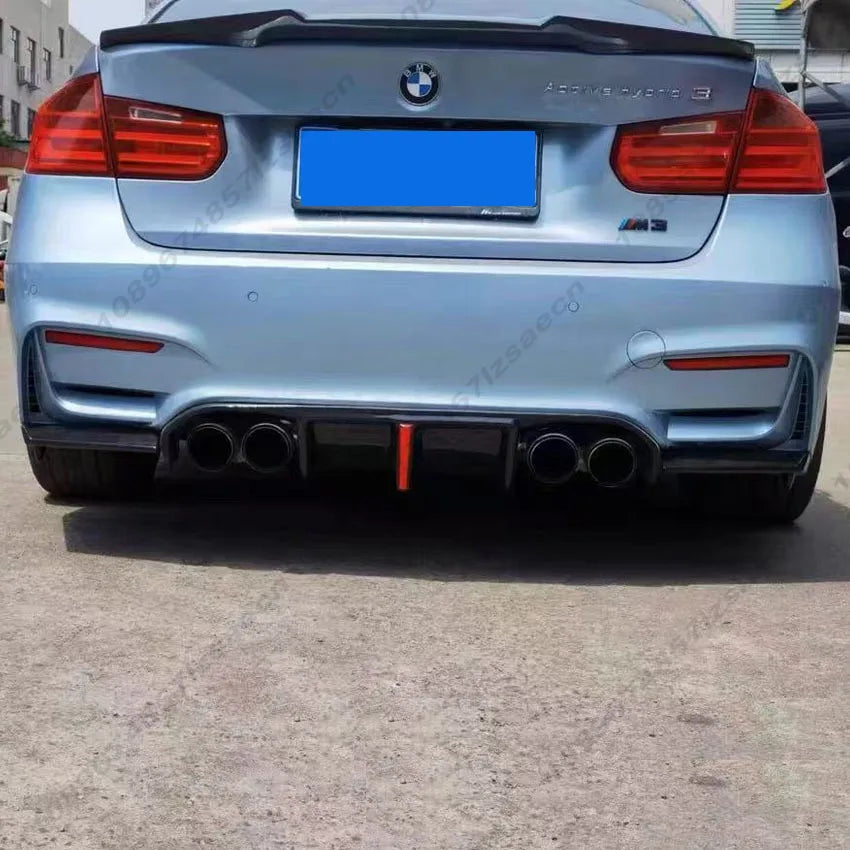 For BMW 3 Series F30 Dedicated M3 Model Car Rear Bumper Lip Spoiler Glossy Black Carbon Fiber Look With LED Brake Light Body Kit