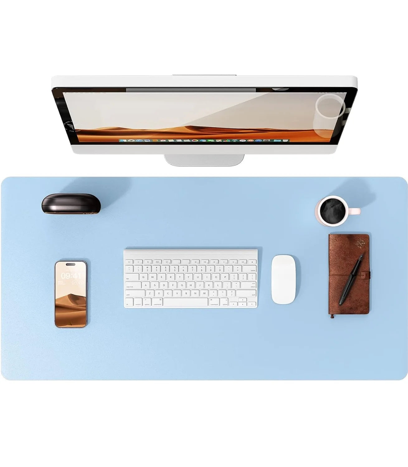 Large Baby Blue Mouse Pad Office Desk Mat Non-Slip PU Leather Desk Pad Protector