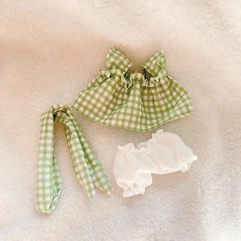 17cm Cute Mini Plush Doll's Clothes Outfit Accessories For Labubu Idol Dolls Cherry/Pineapple Three-piece Set Gift