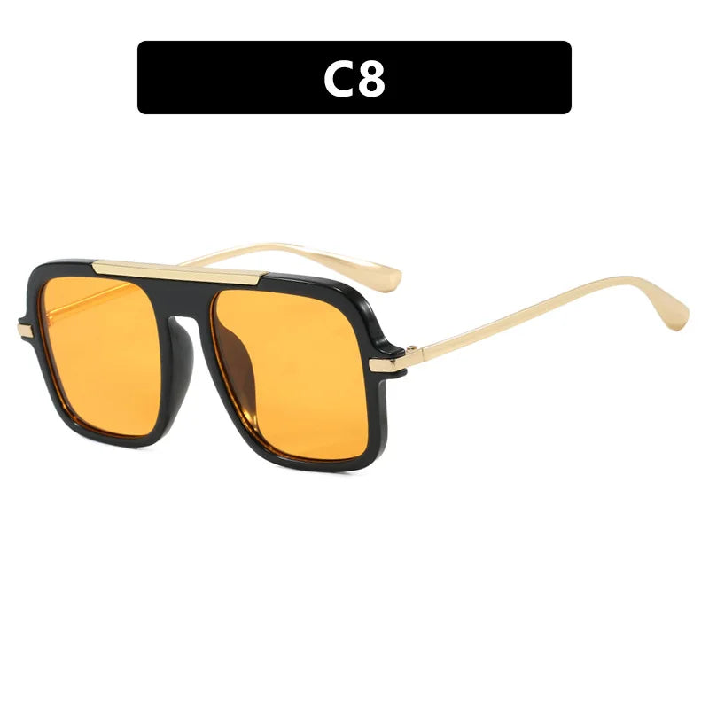 JNPCXI New Retro Square Sunglasses Double Bridges UV400 Fashion Designer Shades for Men And Women Gradient Sun Glasses