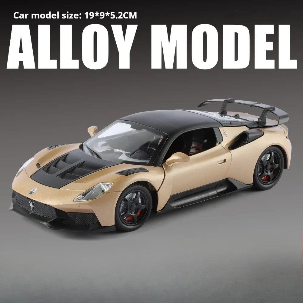 1:24 MC20 GT2 Sportscar Model Alloy Diecast Toys Front Wheel Steering Sound Light Pull Back Miniature Vehices Kid Christmas Gift