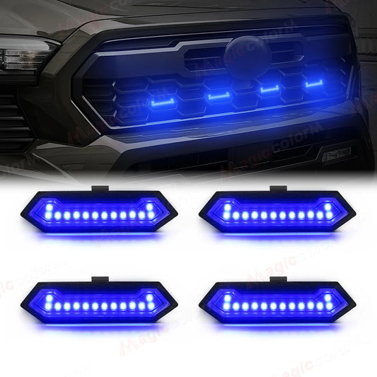 4PCS Grille Lights For Toyota Tacoma TRD Sport 2024 2025 Front Grill Car LED White Amber Blue Red Warning Daylights DRL 12V