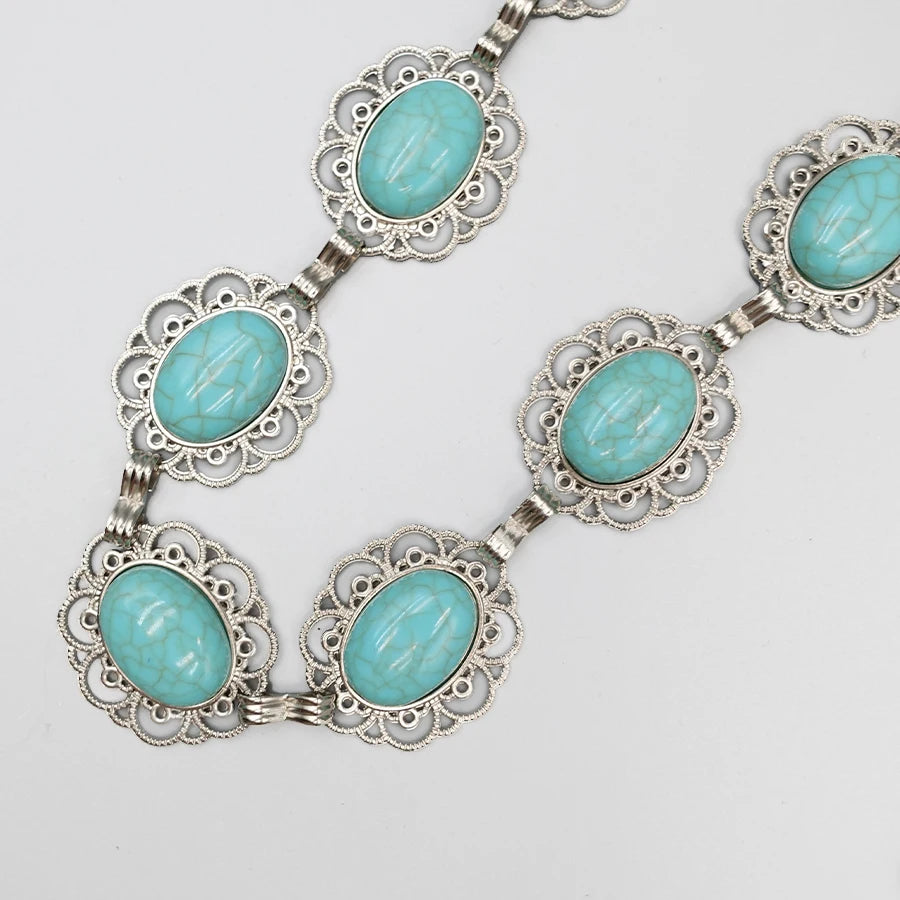 Bohemian Vintage Women's Belt - Carved Turquoise Waist Chain for Dresses, Holiday & Date Night Accessories