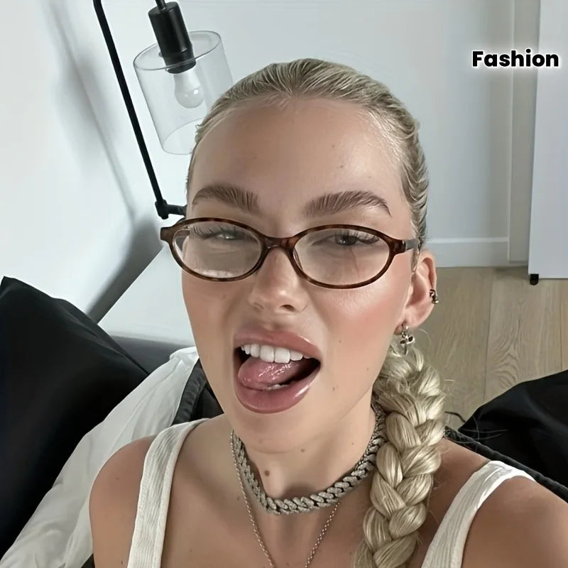 2 Pieces of Women's Y2K Oval Frame Fashionable Glasses Retro Small Frame Decorative Glasses