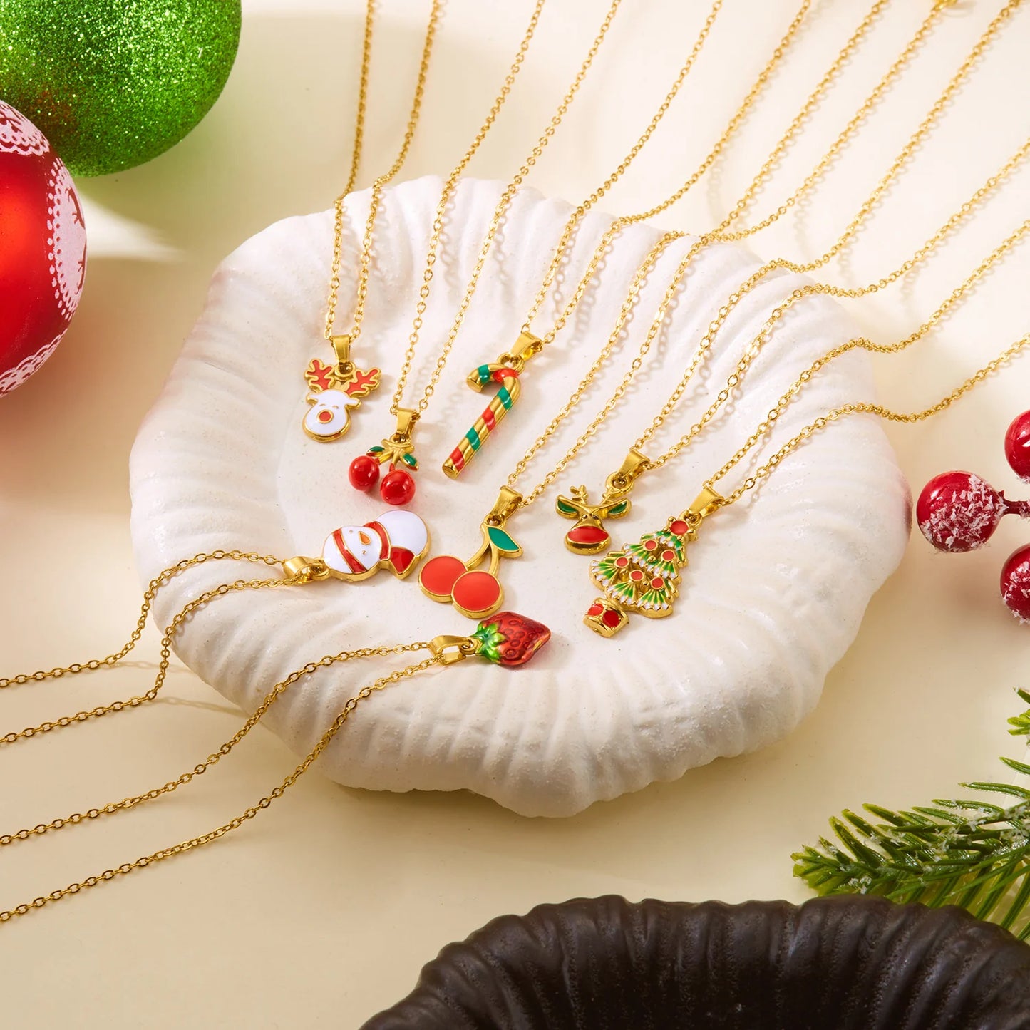 Stainless Steel Colorful Drip Oil Christmas Tree Snowman Pendant Necklace For Women Y2k Fashion Neck Chain Jewelry New Year Gift
