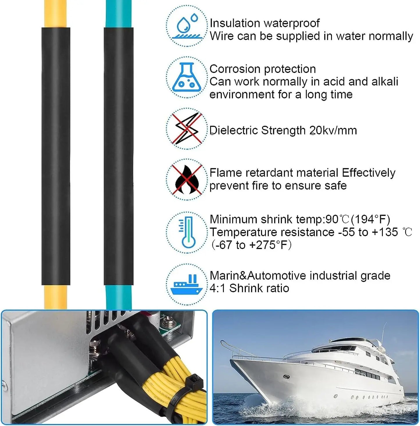 2M Heat Shrink Tubing 4:1 Dual Wall Adhesive Lined Marine Grade Heat Shrink 4/6/8/12/16mm Wire Heat Shrink Tubing Insulation
