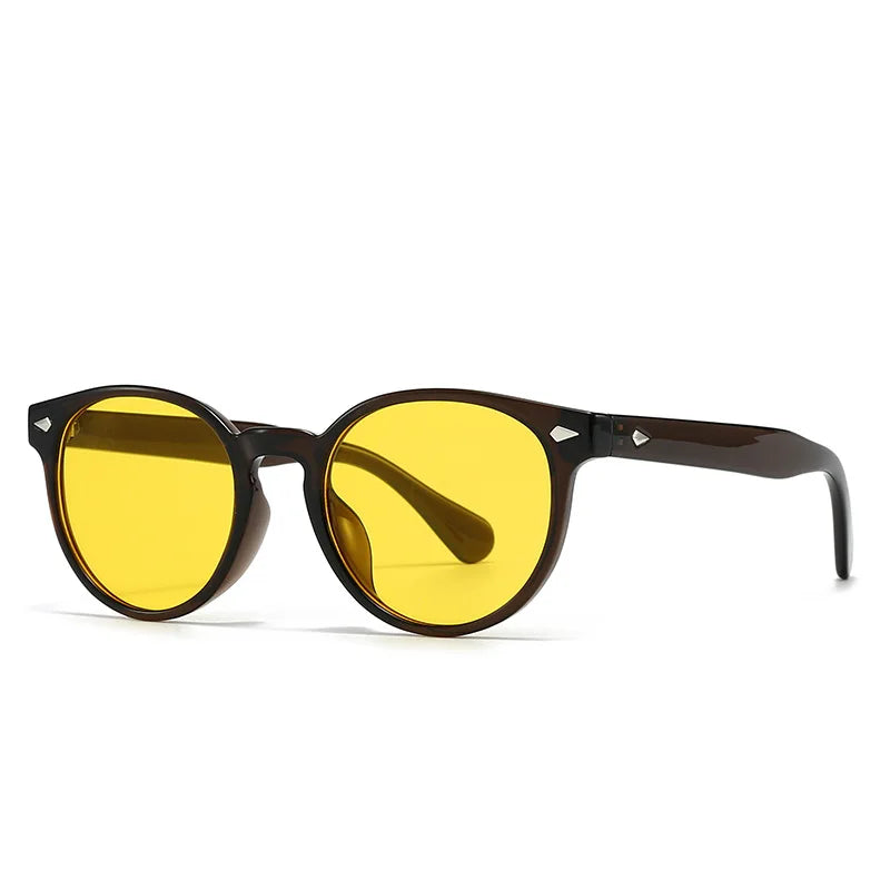 JNPCXI New Fashion Round Sunglasses Men Shades UV400 Retro Rivets Women Trending Yellow Sun Glasses Shades UV400