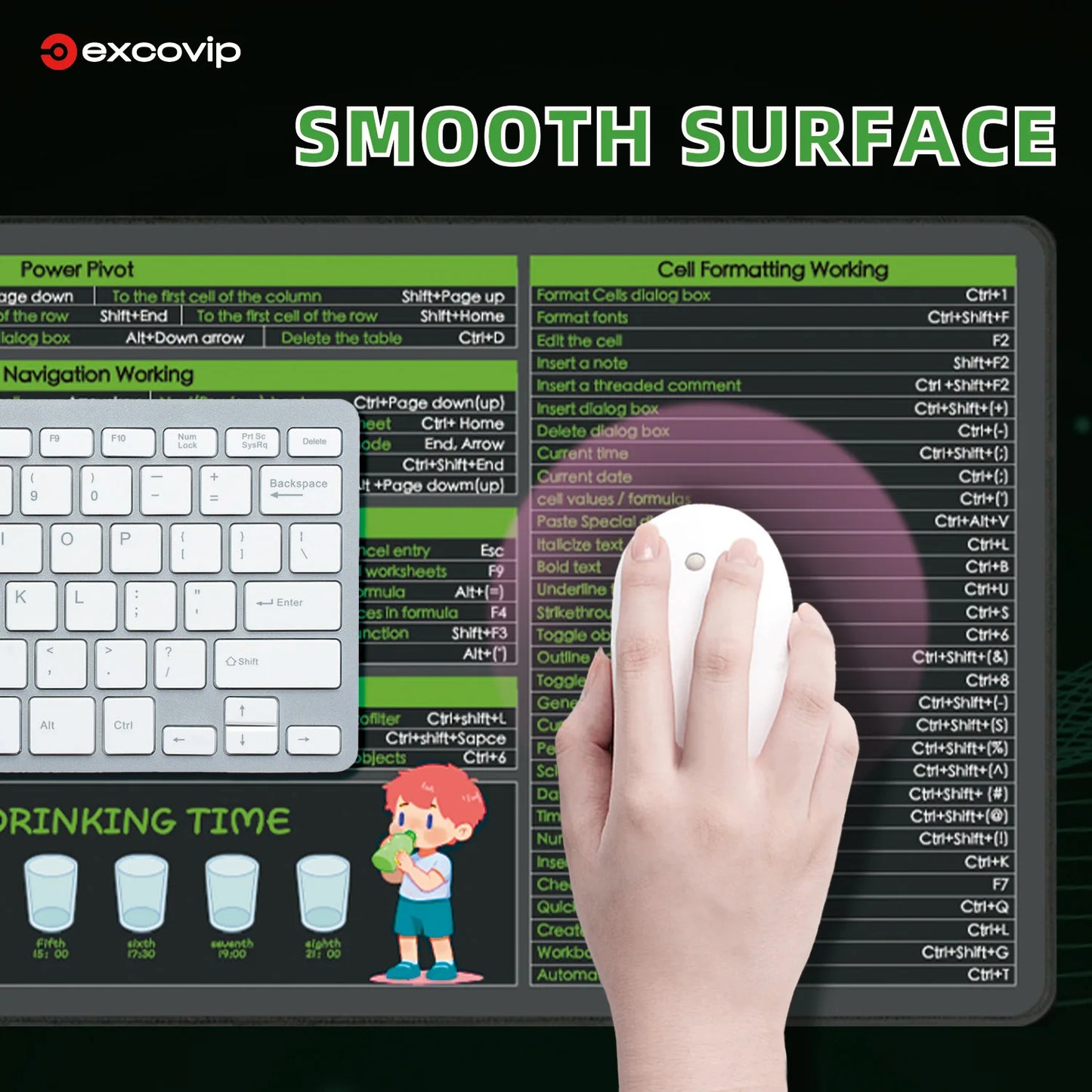 EXCO Excel Mouse Pad Large Shortcuts Keyboard Mousepad Office Cheat Sheet Desk Mat with Stitched Edge Non-Slip Rubber Base