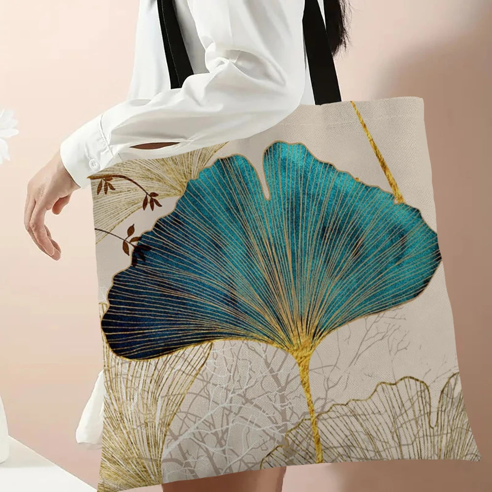 Fashion Tote Simple Casual Shoulder Bag, Beautiful Ginkgo Leaves Print Handbags