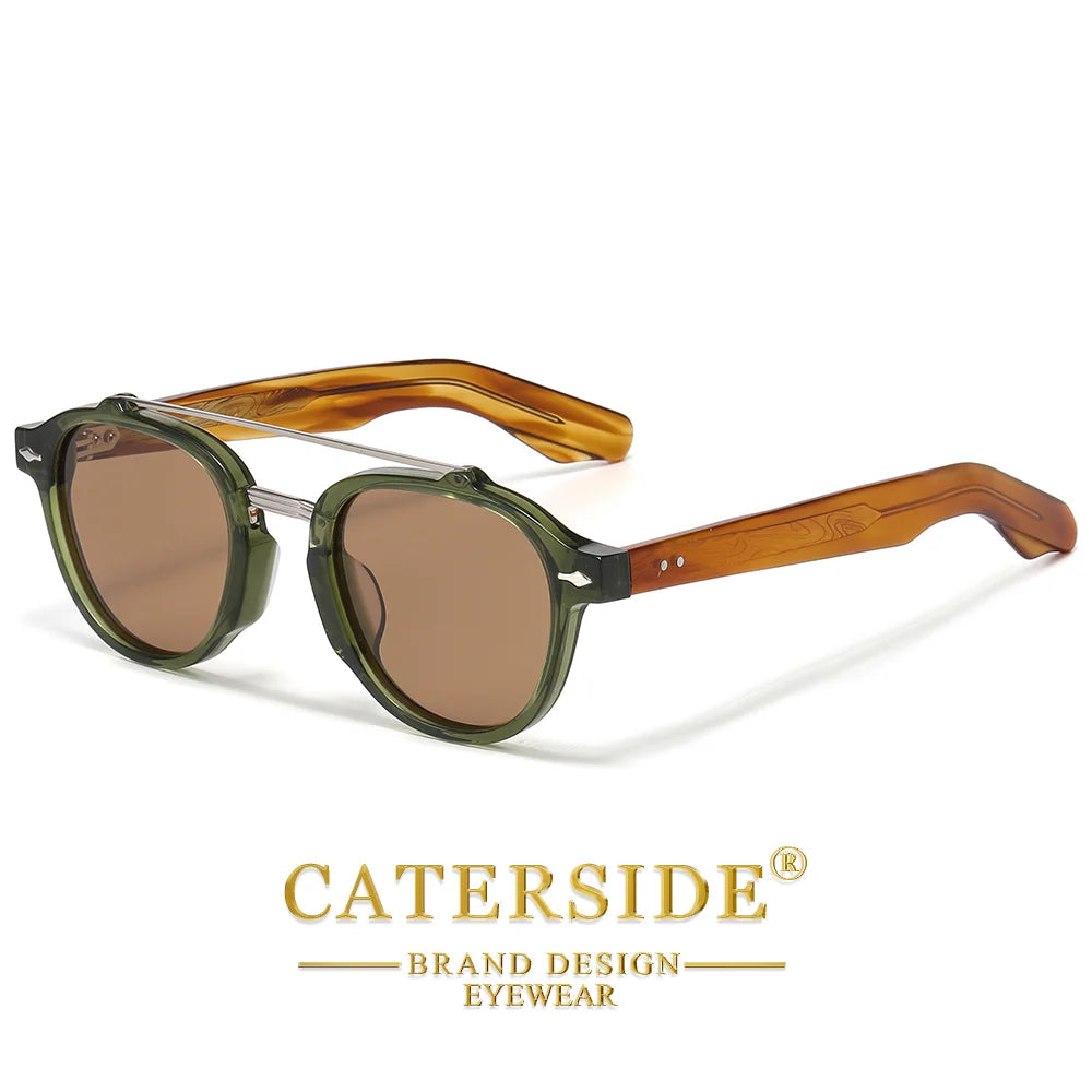 CATERSIDE Men's Flat Top Double Bridges Polarized Sunglasses Acetate Square Suneyeglass Women Fashion Retro Gifts Eyewear UV400