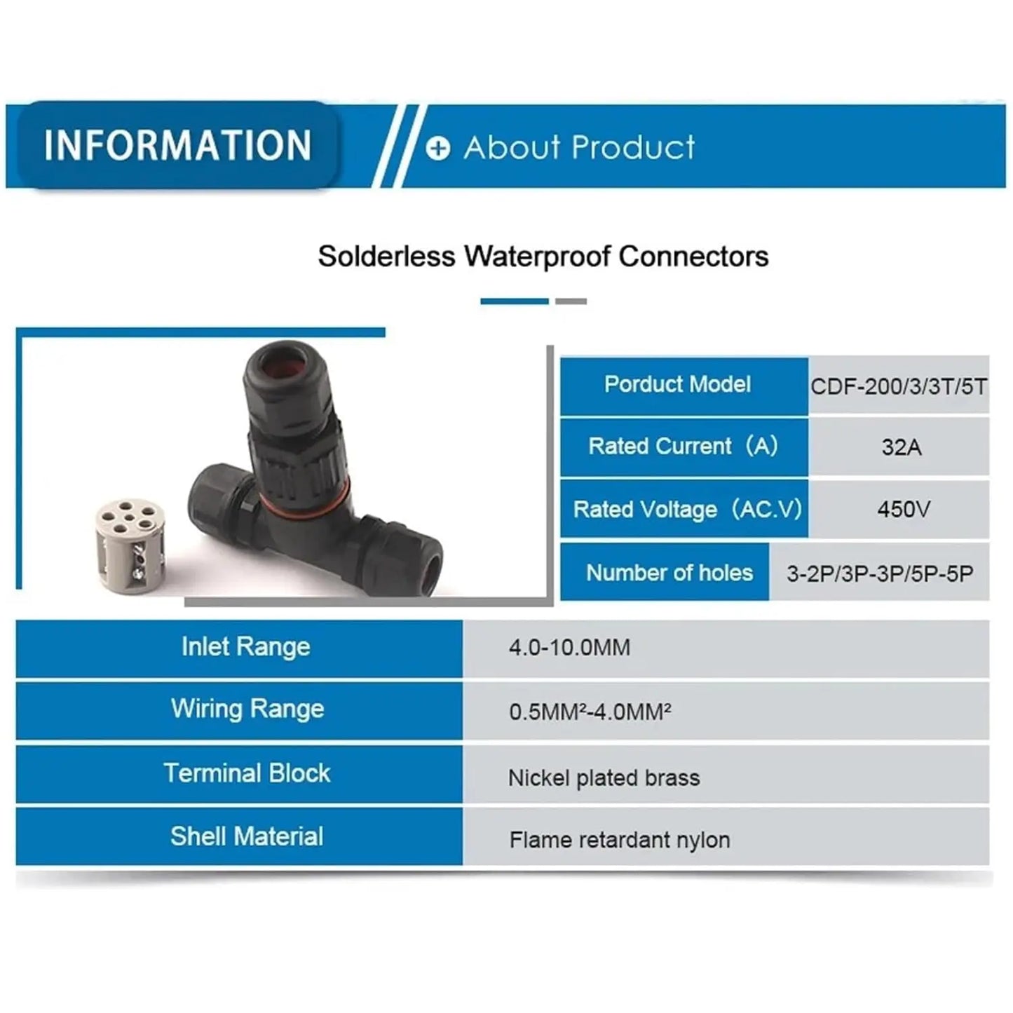 1PCS IP68 I/T Shape Waterproof Connector 2/3/5 Pin Wire Connectors Quick Screw Connect Push-in Terminals Electric Junction Box