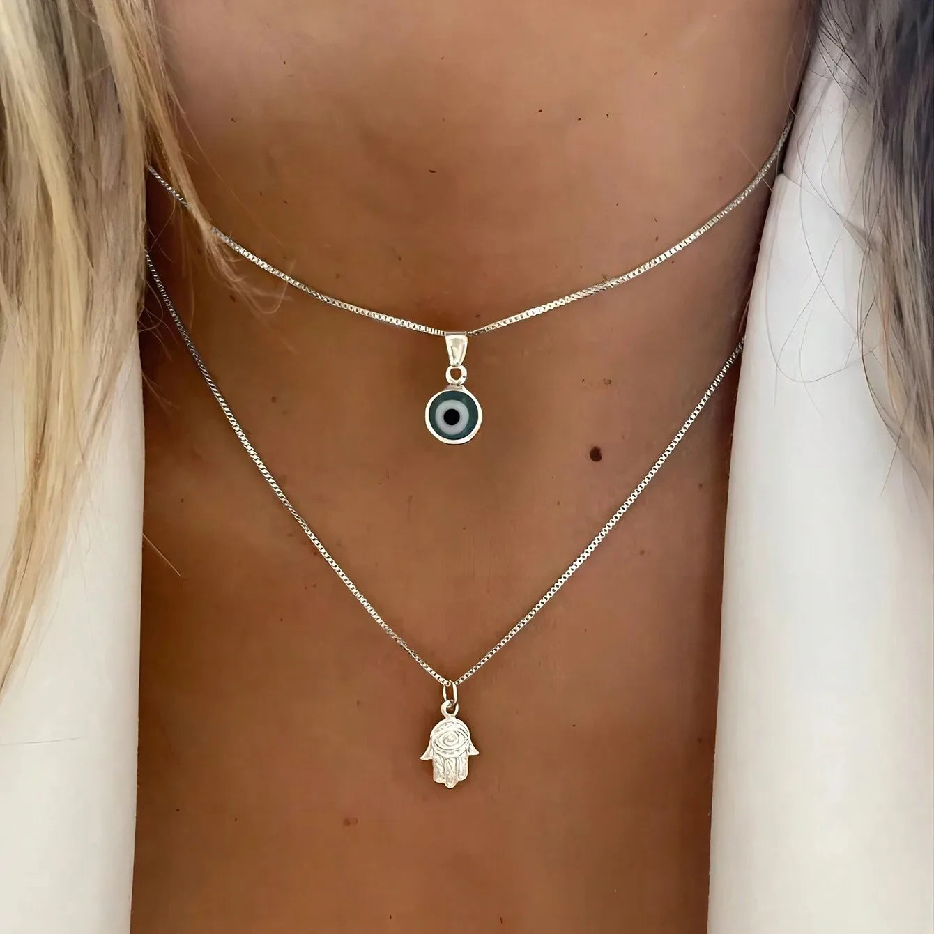 Exquisite Shiny Rhinestone Evil Eye Necklace For Women Vintage Turkish Lucky Blue Eyes Clavicle Chain Necklaces Wedding Jewelry