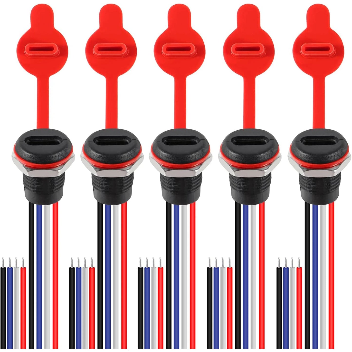 5Pcs 4Pin Charging Socket Female Mount Connector Adapter USB Type-C Port Charging Interface Socket Female Type C 3A waterproof