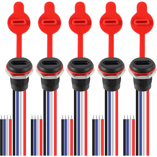 5Pcs 4Pin Charging Socket Female Mount Connector Adapter USB Type-C Port Charging Interface Socket Female Type C 3A waterproof