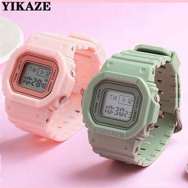 Purple Sports Watch, LED Square Digital, Waterproof Rubber Men, Women