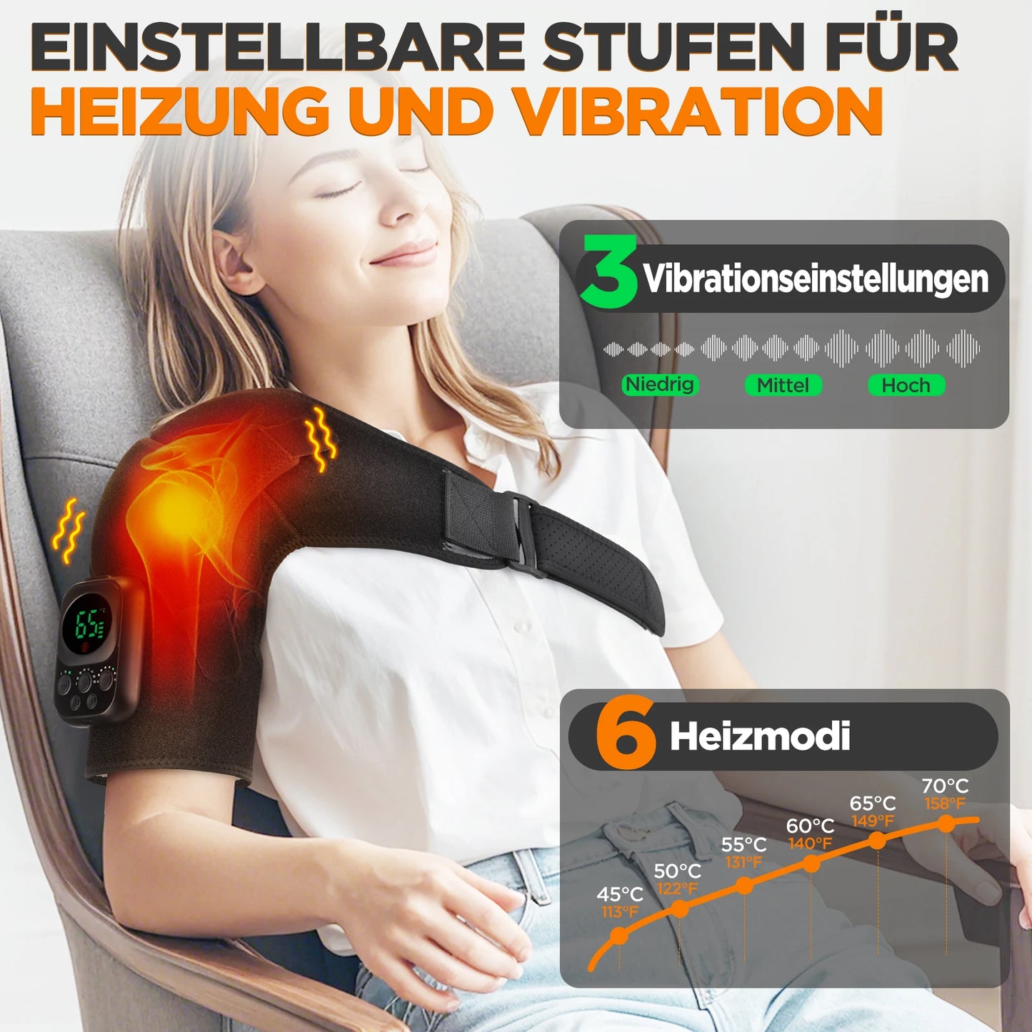 Shoulder Massager Electric Heating Shoulder Brace Belt Adjustable Heating Vibration Detachable Wireless Control Relax Muscles
