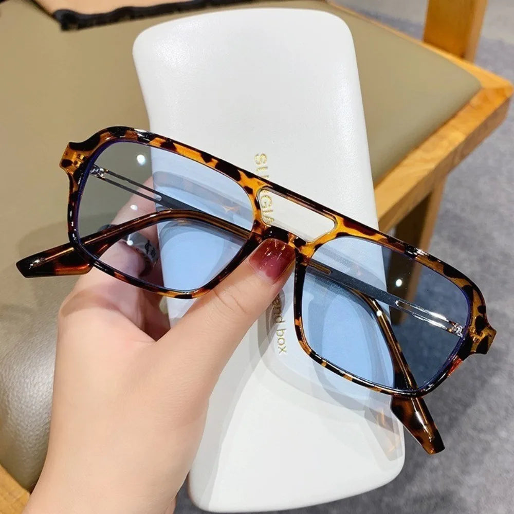 European American Trendy Vintage Double Beam Men Women Sunglasses Ocean Piece Unique Large Frame