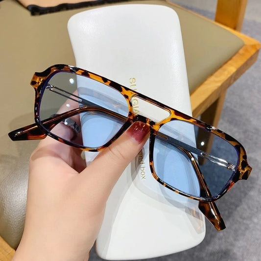 European American Trendy Vintage Double Beam Men Women Sunglasses Ocean Piece Unique Large Frame